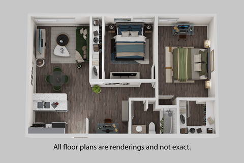 Floor plan for 2 beds, 1 bath, 805 sqft